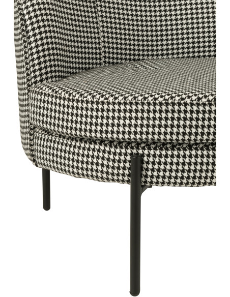Fauteuil moderne chic Rond en Tissu Blanc Noir Motif pied de poule Métal Noir Basir - 6
