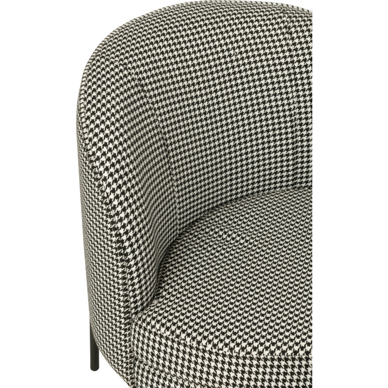 Fauteuil moderne chic Rond en Tissu Blanc Noir Motif pied de poule Métal Noir Basir - 7
