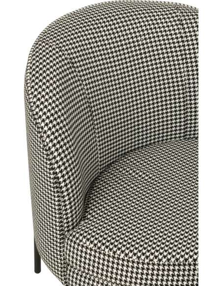 Fauteuil moderne chic Rond en Tissu Blanc Noir Motif pied de poule Métal Noir Basir - 7