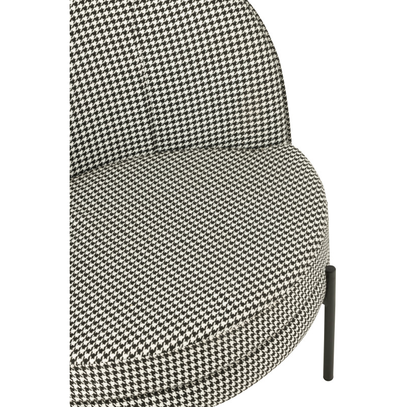 Fauteuil moderne chic Rond en Tissu Blanc Noir Motif pied de poule Métal Noir Basir - 8