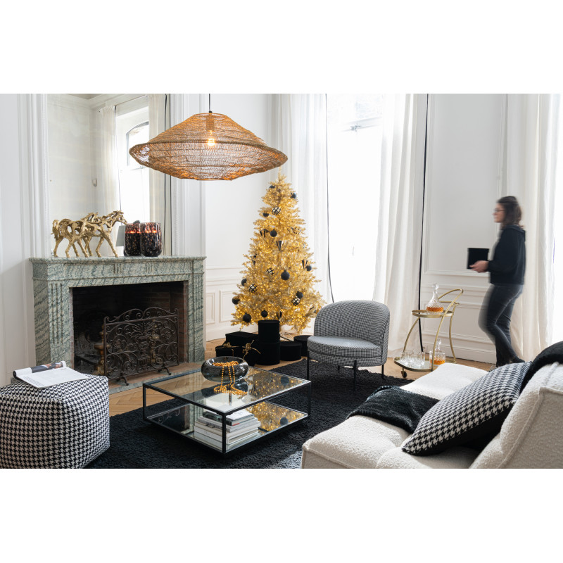 Fauteuil moderne chic Rond en Tissu Blanc Noir Motif pied de poule Métal Noir Basir - 9