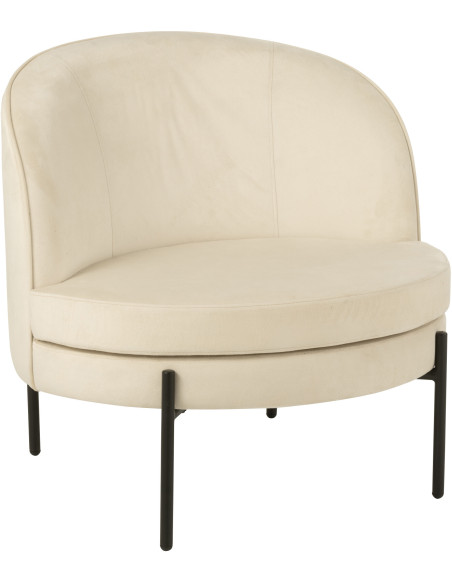 Fauteuil moderne chic Rond en Tissu Blanc cassé Métal Noir Basir - 1