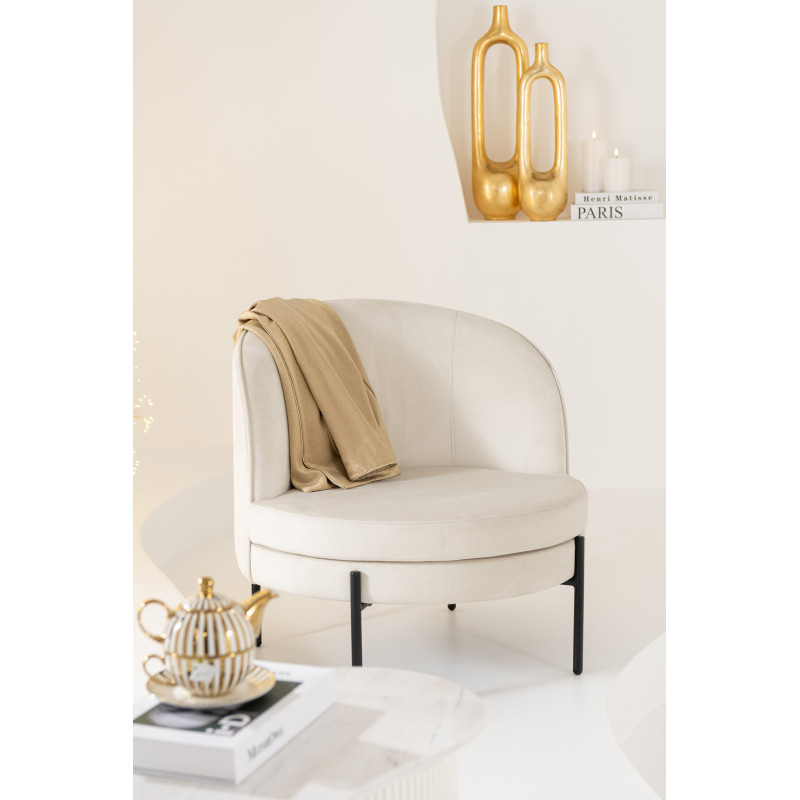 Fauteuil moderne chic Rond en Tissu Blanc cassé Métal Noir Basir - 2
