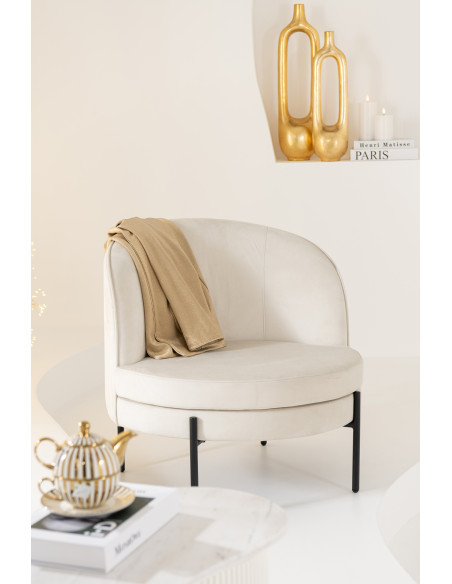 Fauteuil moderne chic Rond en Tissu Blanc cassé Métal Noir Basir - 2