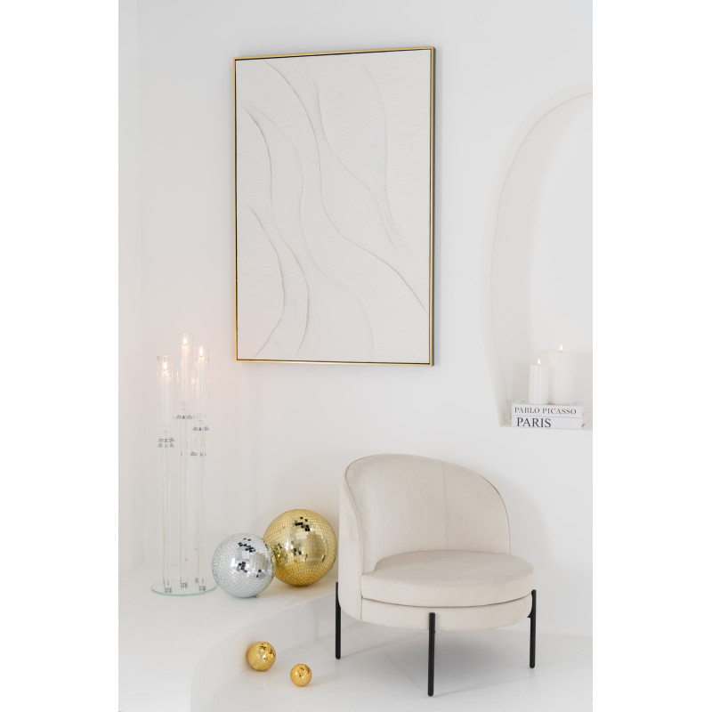 Fauteuil moderne chic Rond en Tissu Blanc cassé Métal Noir Basir - 9