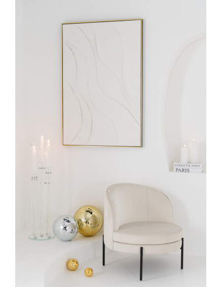 Fauteuil moderne chic Rond en Tissu Blanc cassé Métal Noir Basir - 9