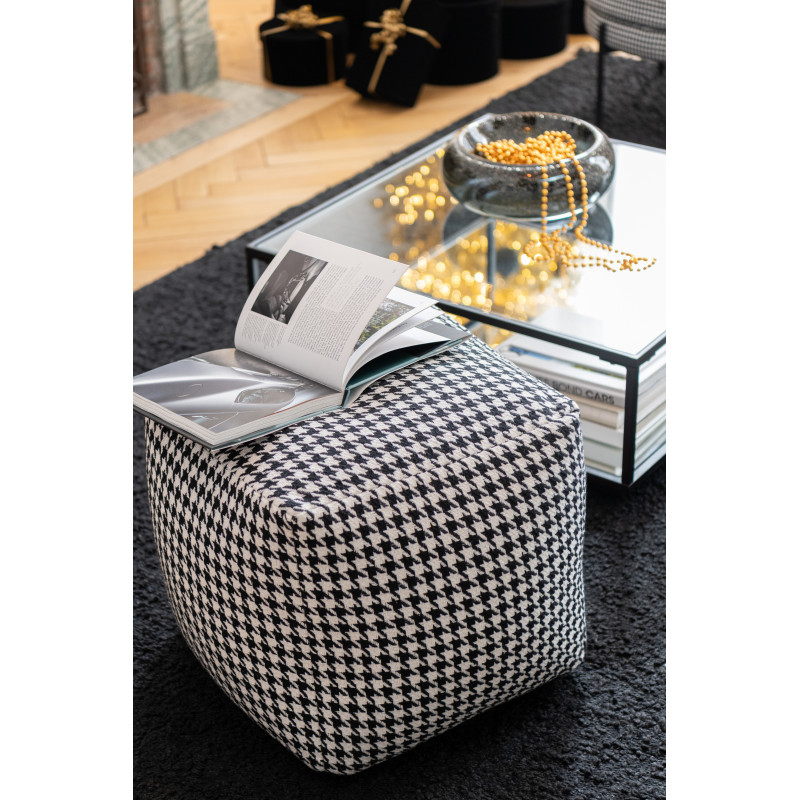 Pouf moderne chic Carré en Coton Noir Blanc Motif pied de poule Houndstooth - 2