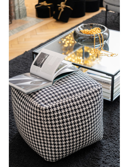 Pouf moderne chic Carré en Coton Noir Blanc Motif pied de poule Houndstooth - 2