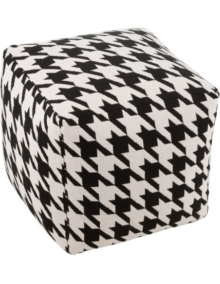 Pouf moderne chic Carré en Coton Noir Blanc Motif pied de poule large Houndstooth - 1