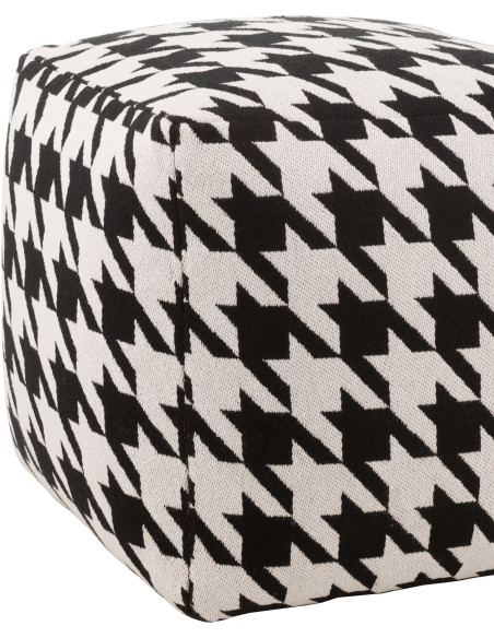 Pouf moderne chic Carré en Coton Noir Blanc Motif pied de poule large Houndstooth - 4