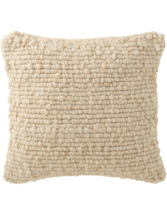 Coussin scandinave chic Carré 45x45 en Tissu Beige Blanc écru Motif tissé Evarst - 1