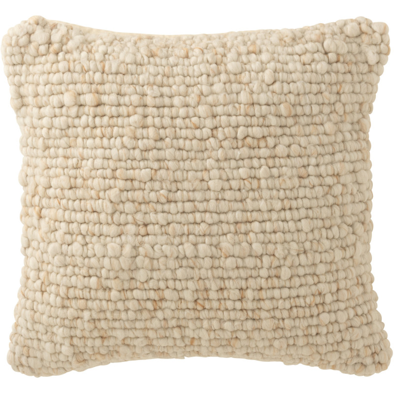 Coussin scandinave chic Carré 45x45 en Tissu Beige Blanc écru Motif tissé Evarst - 1