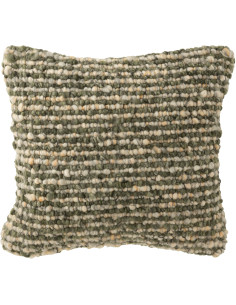 Coussin scandinave chic Carré 45x45 en Tissu Vert olive Blanc écru Motif tissé Evarst - 1
