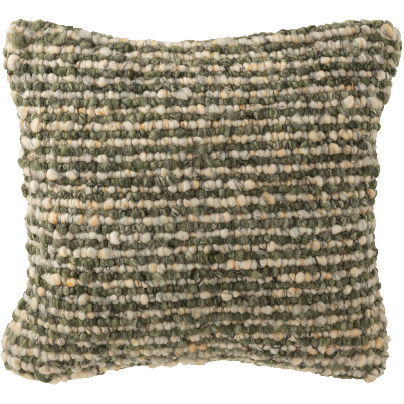 Coussin scandinave chic Carré 45x45 en Tissu Vert olive Blanc écru Motif tissé Evarst - 1