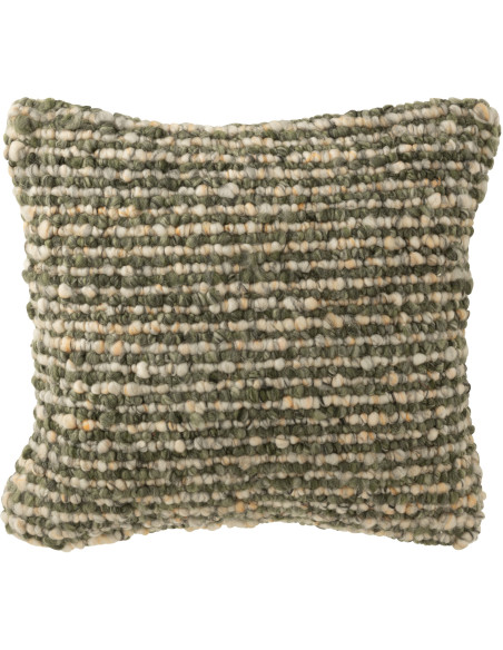 Coussin scandinave chic Carré 45x45 en Tissu Vert olive Blanc écru Motif tissé Evarst - 1
