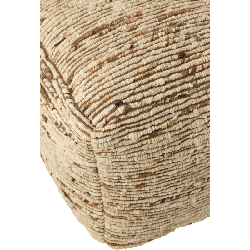 Pouf scandinave chic Carré en Laine Marron Blanc écru Motif tissé Woolly J-Line - 3