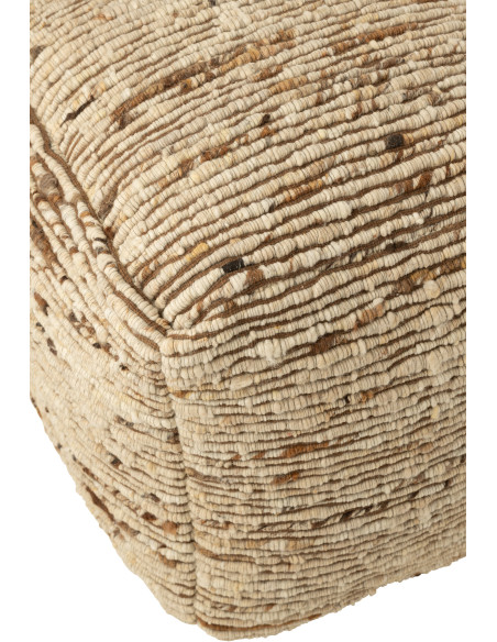 Pouf scandinave chic Carré en Laine Marron Blanc écru Motif tissé Woolly J-Line - 3