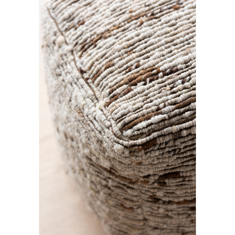 Pouf scandinave chic Carré en Laine Marron Blanc écru Motif tissé Woolly J-Line - 4