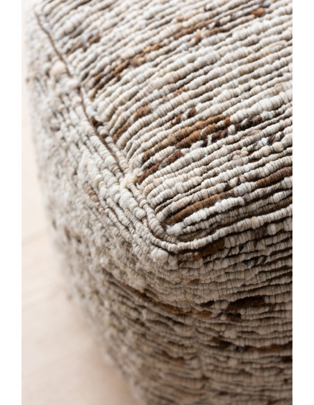 Pouf scandinave chic Carré en Laine Marron Blanc écru Motif tissé Woolly J-Line - 4