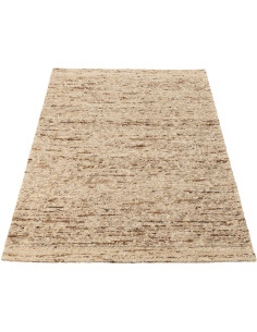 Tapis scandinave chic Rectangulaire 160x230 en Laine Marron Blanc écru Motif tissé Woolly J-Line - 1
