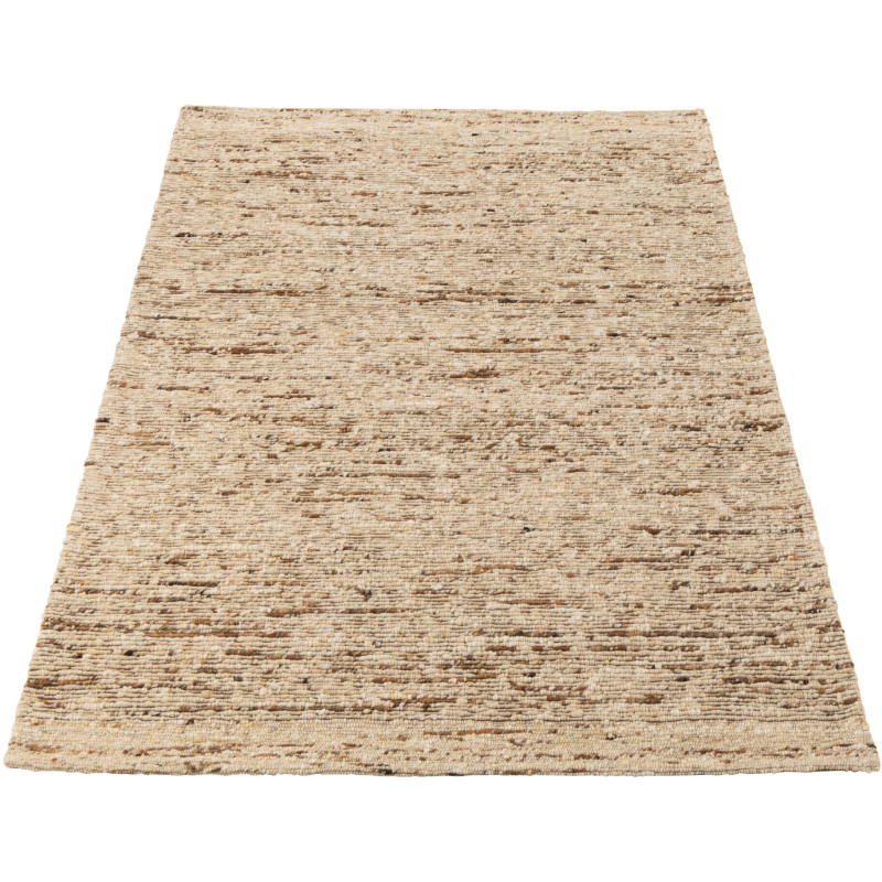 Tapis scandinave chic Rectangulaire 160x230 en Laine Marron Blanc écru Motif tissé Woolly J-Line - 1