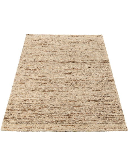 Tapis scandinave chic Rectangulaire 160x230 en Laine Marron Blanc écru Motif tissé Woolly J-Line - 1