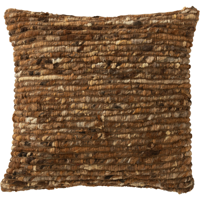 Coussin scandinave chic Carré 45x45 en Laine Marron clair Marron foncé Motif tissé Woolly J-Line - 1