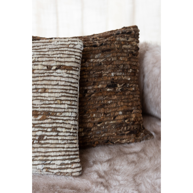 Coussin scandinave chic Carré 45x45 en Laine Marron clair Marron foncé Motif tissé Woolly J-Line - 2