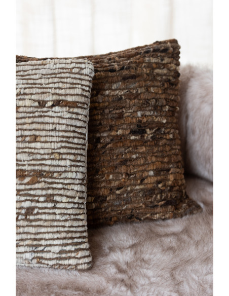 Coussin scandinave chic Carré 45x45 en Laine Marron clair Marron foncé Motif tissé Woolly J-Line - 2