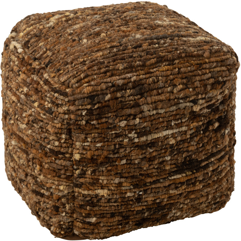 Pouf scandinave chic Carré en Laine Marron clair Marron foncé Motif tissé Woolly J-Line - 1