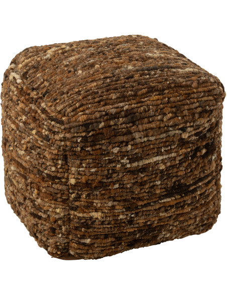 Pouf scandinave chic Carré en Laine Marron clair Marron foncé Motif tissé Woolly J-Line - 1