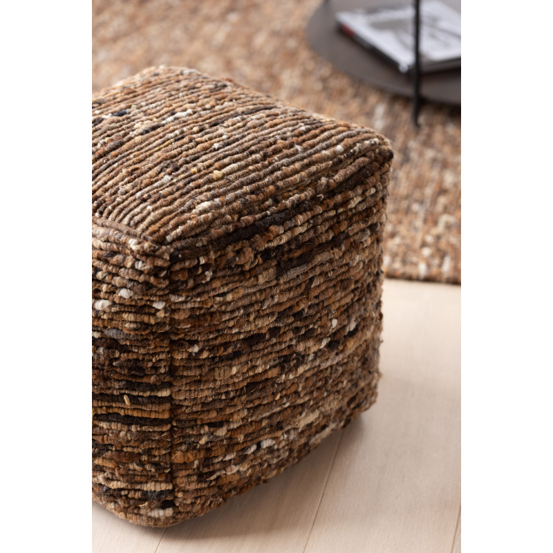 Pouf scandinave chic Carré en Laine Marron clair Marron foncé Motif tissé Woolly J-Line - 2