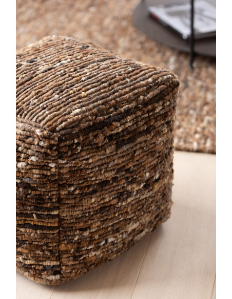 Pouf scandinave chic Carré en Laine Marron clair Marron foncé Motif tissé Woolly J-Line - 2