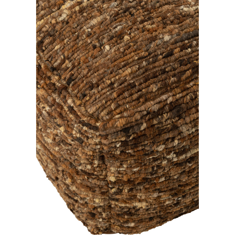 Pouf scandinave chic Carré en Laine Marron clair Marron foncé Motif tissé Woolly J-Line - 3