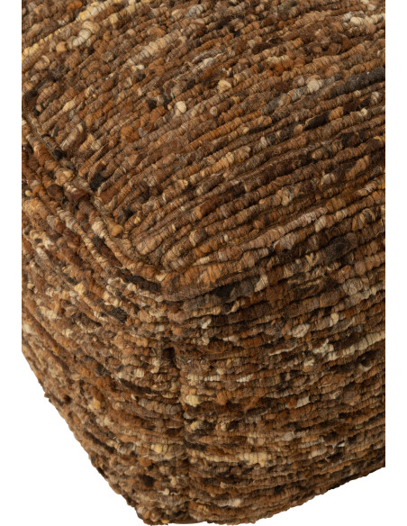Pouf scandinave chic Carré en Laine Marron clair Marron foncé Motif tissé Woolly J-Line - 3