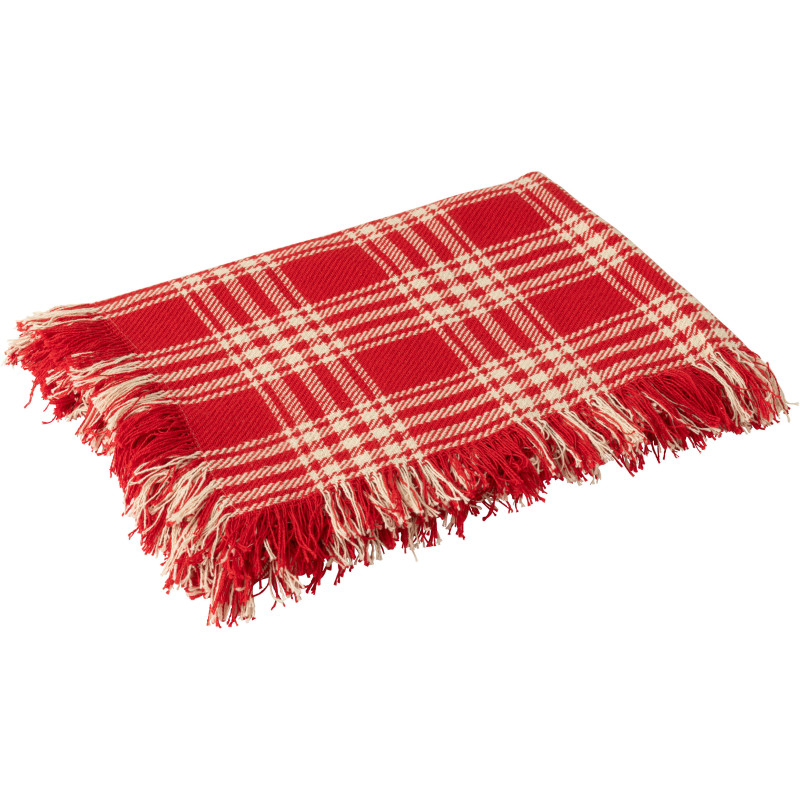 Plaid à carreaux Écossais 130x180 en Coton Rouge Blanc Avec franges Motif tartan Karossa - 1