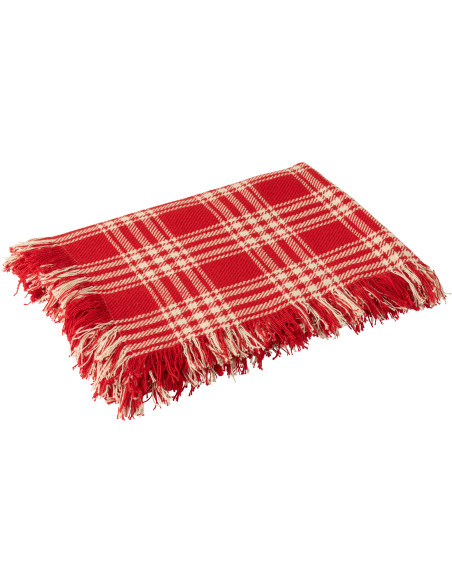 Plaid à carreaux Écossais 130x180 en Coton Rouge Blanc Avec franges Motif tartan Karossa - 1