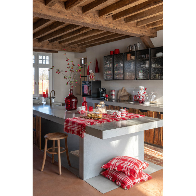 Plaid à carreaux Écossais 130x180 en Coton Rouge Blanc Avec franges Motif tartan Karossa - 2