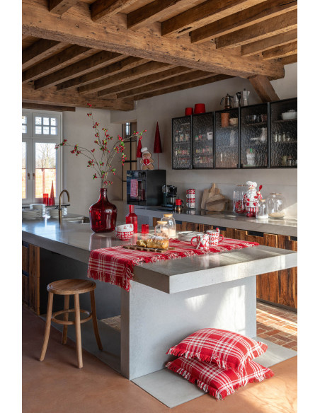 Plaid à carreaux Écossais 130x180 en Coton Rouge Blanc Avec franges Motif tartan Karossa - 2