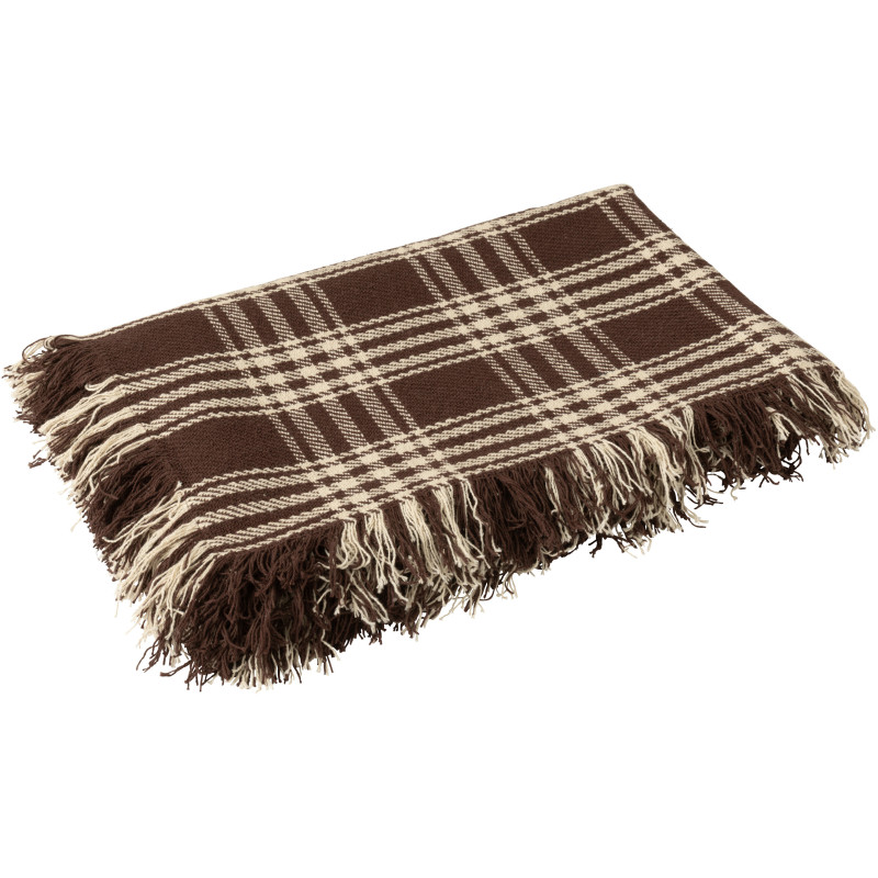 Plaid à carreaux Écossais 130x180 en Coton Marron foncé Blanc Avec franges Motif tartan Karossa - 1