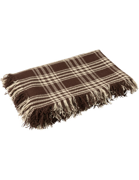 Plaid à carreaux Écossais 130x180 en Coton Marron foncé Blanc Avec franges Motif tartan Karossa - 1