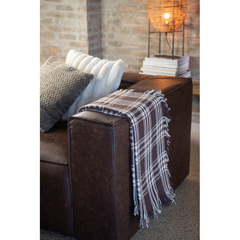 Plaid à carreaux Écossais 130x180 en Coton Marron foncé Blanc Avec franges Motif tartan Karossa - 2