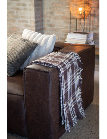 Plaid à carreaux Écossais 130x180 en Coton Marron foncé Blanc Avec franges Motif tartan Karossa - 2