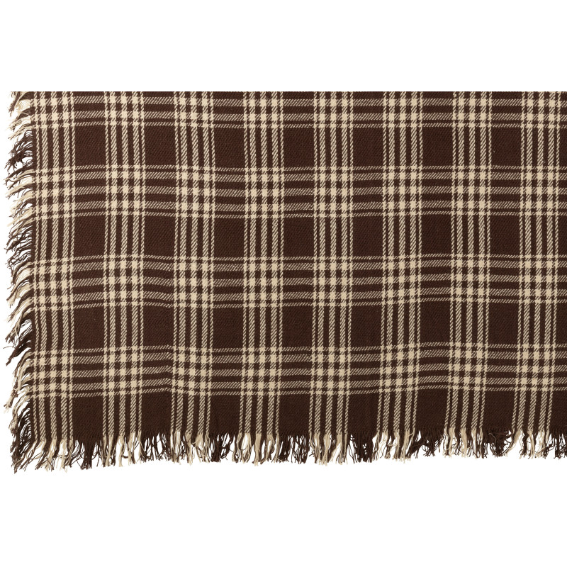 Plaid à carreaux Écossais 130x180 en Coton Marron foncé Blanc Avec franges Motif tartan Karossa - 3