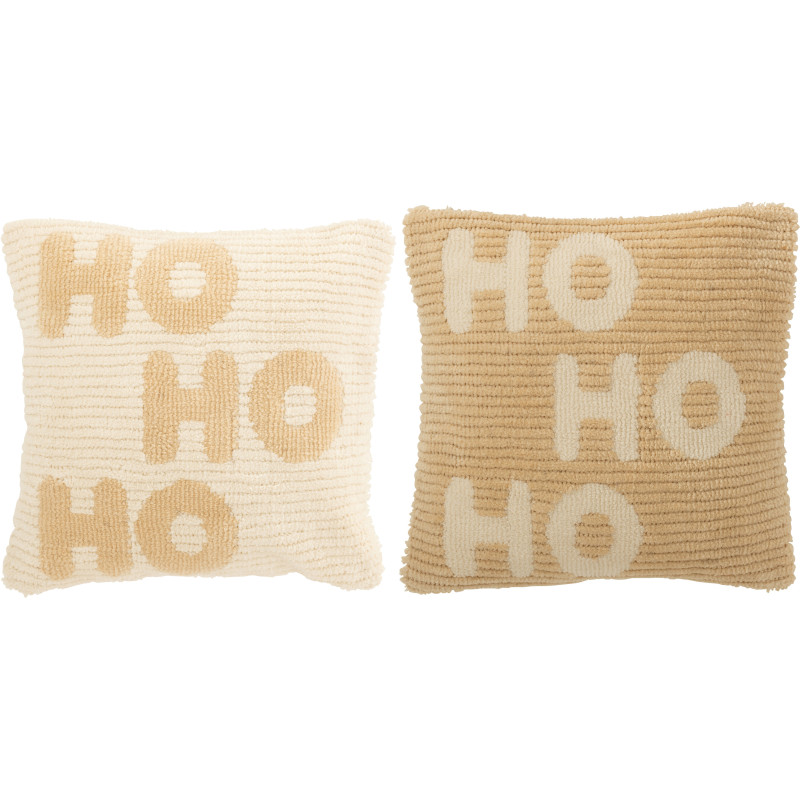 Coussin de Noël déco Carré 45x45 en Tissu Blanc Beige Hohoho (Lot de 2) - 1