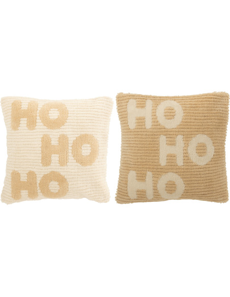 Coussin de Noël déco Carré 45x45 en Tissu Blanc Beige Hohoho (Lot de 2) - 1