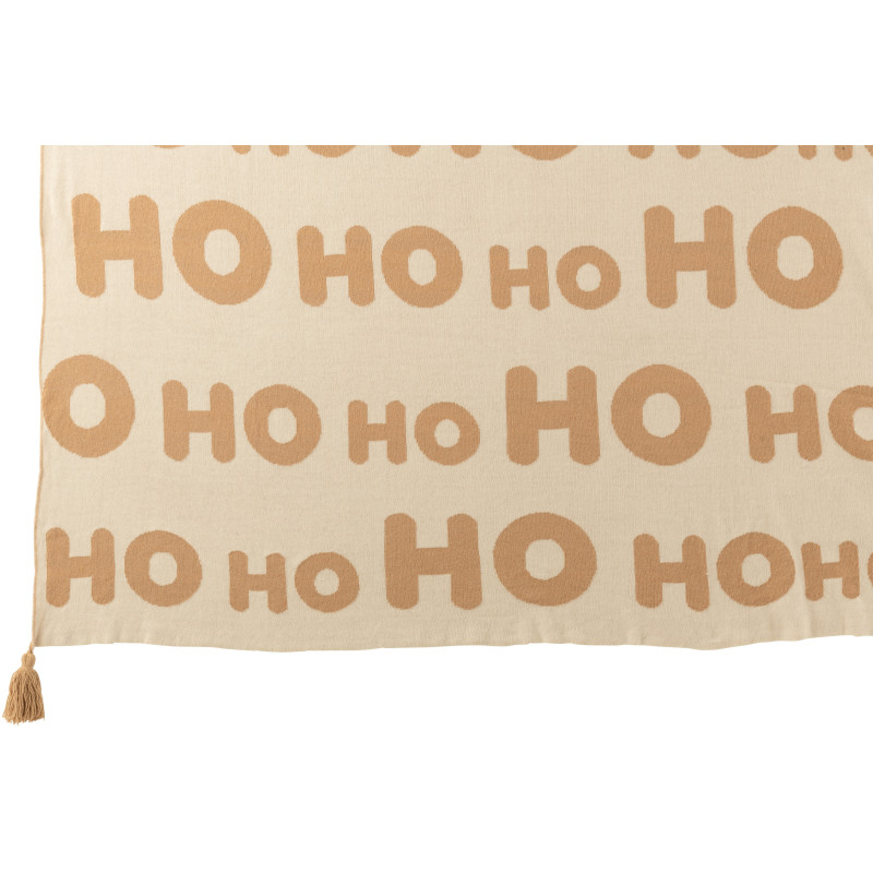 Plaid de Noël 130x170 en Tissu Blanc Beige Avec pompons Hohoho - 3