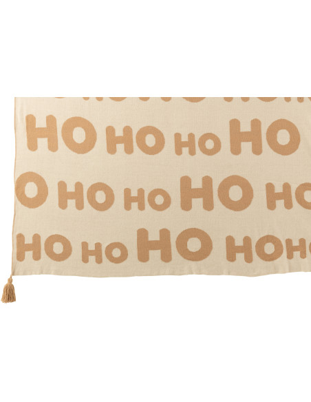 Plaid de Noël 130x170 en Tissu Blanc Beige Avec pompons Hohoho - 3