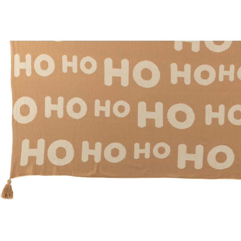 Plaid de Noël 130x170 en Tissu Blanc Beige Avec pompons Hohoho - 4