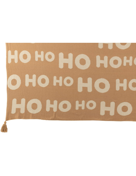 Plaid de Noël 130x170 en Tissu Blanc Beige Avec pompons Hohoho - 4